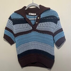 Zara Brown and Blue Striped Sweater